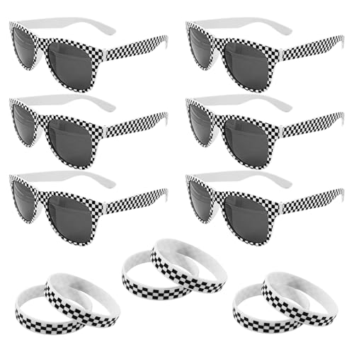 EaciTown Checkered Sunglasses and Wristband Race Car Sunglasses Race Car