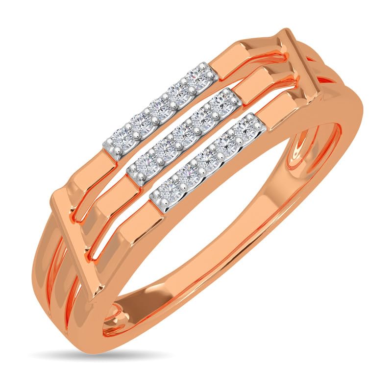 Image of KISNA 14k / 18k Real Gold & Diamond Ring | Diwali, Rakhi Rakshabandhan Gift for Brother, Husband | With Certificate of Authenticity & BIS-Hallmarked Gold Jewellery | Three Row Diamond Ring For Him