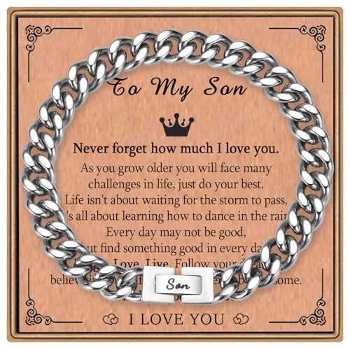 EPIRORA Stainless Steel Curb Link Bracelets for Men, Christmas Birthday Jewelry Gifts for Dad Son Grandson Brother Uncle Nephew, 8mm in Width, 7.8 Inches in Length