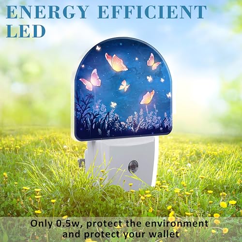 Image of Glowing Butterflies Flying in Garden Night Light Plug into Wall with Dusk to Dawn Sensor Cute Nightlight for Kid Girls Boys Women Men Room Decor, Hallway, Kitchen, Bathroom, Nursery, Stairs