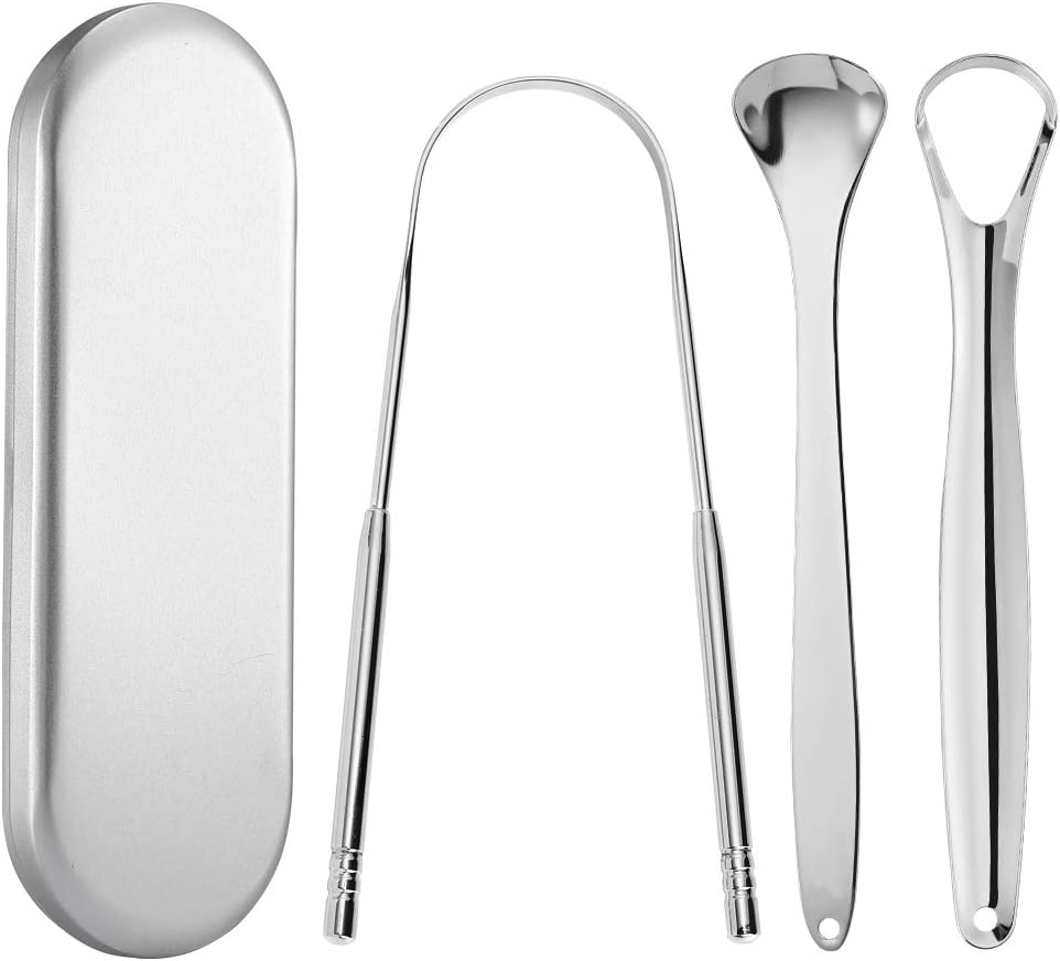 Wendapai 4 Pieces Tongue Scraper Tongue Cleaner Stainless Steel Tongue