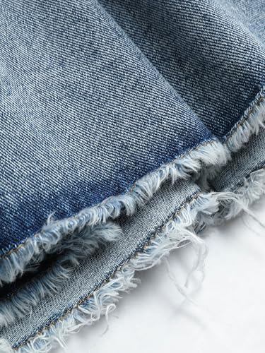 CIDER Women's Denim High Waist Pleated Raw Hem Mini Skirt4