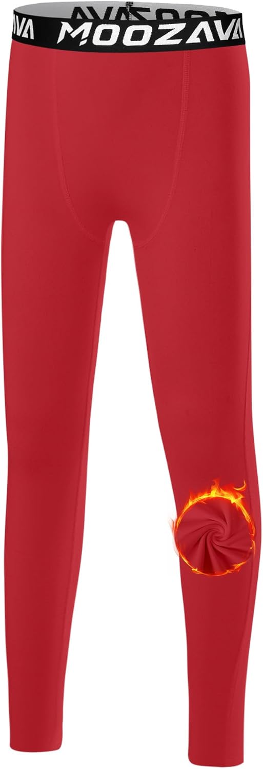 Moozava Boys Thermal Pants Leggings Kids Fleece Lined Compression Tights Base Layer Youth Football Sports Winter Cold Gear