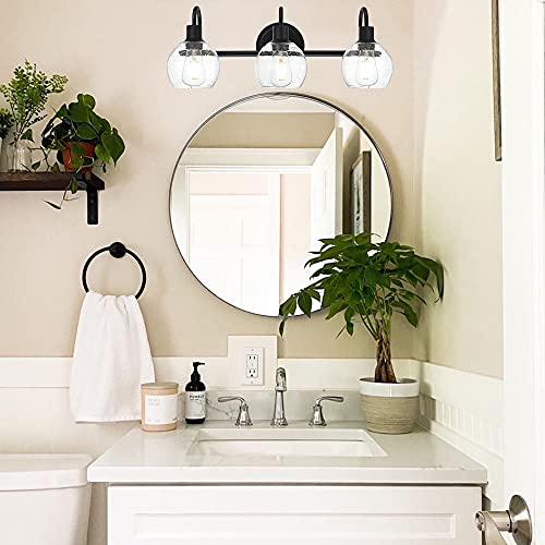 Winshen Modern 3-Lights Black Vanity Light Fixtures Farmhouse Metal Bathroom Lighting With Seeded Globe Glass For Hallway Kitchen Over Mirror Bedroom #TOP4