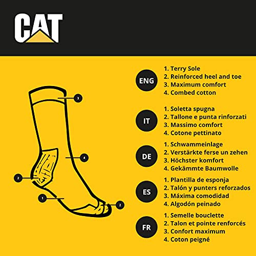 Caterpillar Performance Socks 5 pairs of men's socks, excellent quality cotton yarn, terry insole and instep, reinforced toe and heel (Black, 9-11)