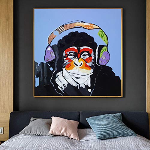 Singe gorille avec casque peinture abstraite animal déco murale chambre 70x70