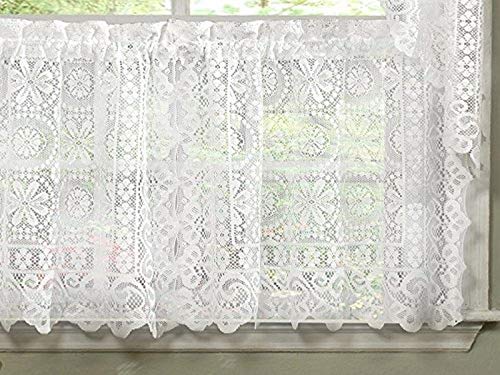 Sweet Home Collection Old World Style Floral Heavy Lace Kitchen Curtain, 36" Tier, Hopewell White, W 2" x L 9" (1 Panels)