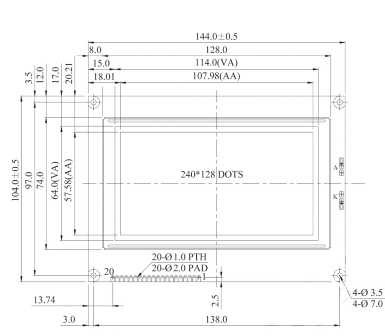 WG240128B 240x128 Graphic LCD Display Module,5V,RA6963 Controller,20-Pin,No Soldering pin (WG240128B-YYH-VZ#)