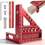 3D Gehrungswinkel, 22,5-90° 3D Multi-Angle Measuring Ruler, Multifunktional Zimmermannswinkel aus Aluminiumlegierung mit 11 Bohrlöchern & 2 Holzbearbeitungsstiften für Tischler Ingenieur, Heimarbeit