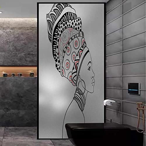 Stained Glass Window Film African No Glue Opaque Static Film Decorative Privacy Window Film Static Cling (17.7 X 23.6 Inch, Grey White) #TOP3