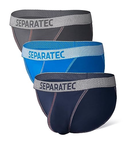 Separatec Men's Bikini Briefs Dual Pouch Bulge Enhancing Soft Support Breathable Mens String Bikini Briefs Tagless 3 Pack
