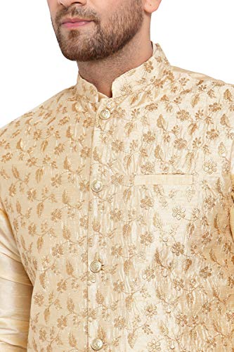 Image of KRAFT INDIA Men's Stylish Silk Kurta with Churidar & Nehru Jacket Set