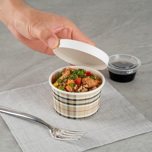 Image of Restaurantware Coppetta 5 Ounce Dessert Cups, 50 Disposable Ice Cream Cups - Lids Sold Separately, Sturdy, Plaid Paper FroYo Bowls, For Hot And Cold Foods, Perfect For Gelato Or Mousse (Pack of 2)