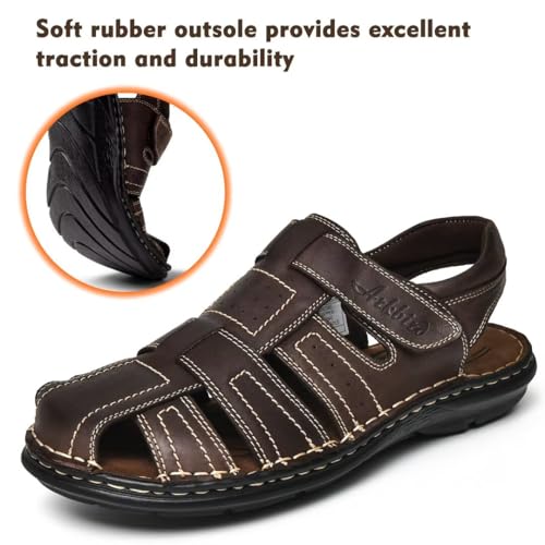 Image of Arkbird Men's Sandals, Closed Toe Leather Fisherman Outdoor Hiking Sport Shoes Summer