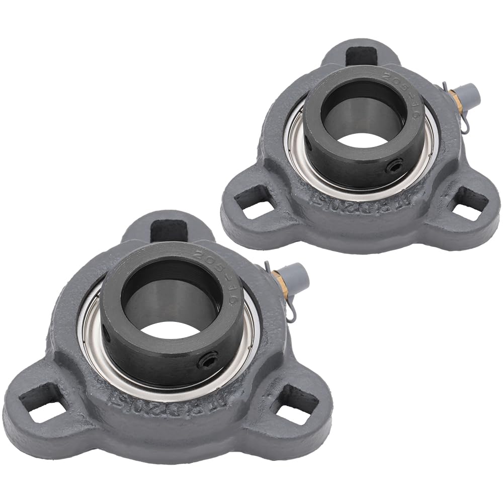 [2-Pack] SATRD205-16 - 3-Bolt Flange-Mount Ball Bearing Unit, Insert Bearing SA205-16, Cast Iron Housing TRD205, Bore Shaft 1 in (25.4 mm), Set Screw Locking, 2.047 in (52 mm) OD, Eccentric Collar
