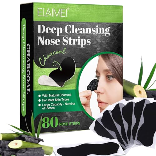 Rosqqpu Blackhead Pore Strips 80Pcs,Charcoal Blackhead Removal Pore Strips,Deep Cleansing Pore Nose Pore Strips For All Skin Tape cover