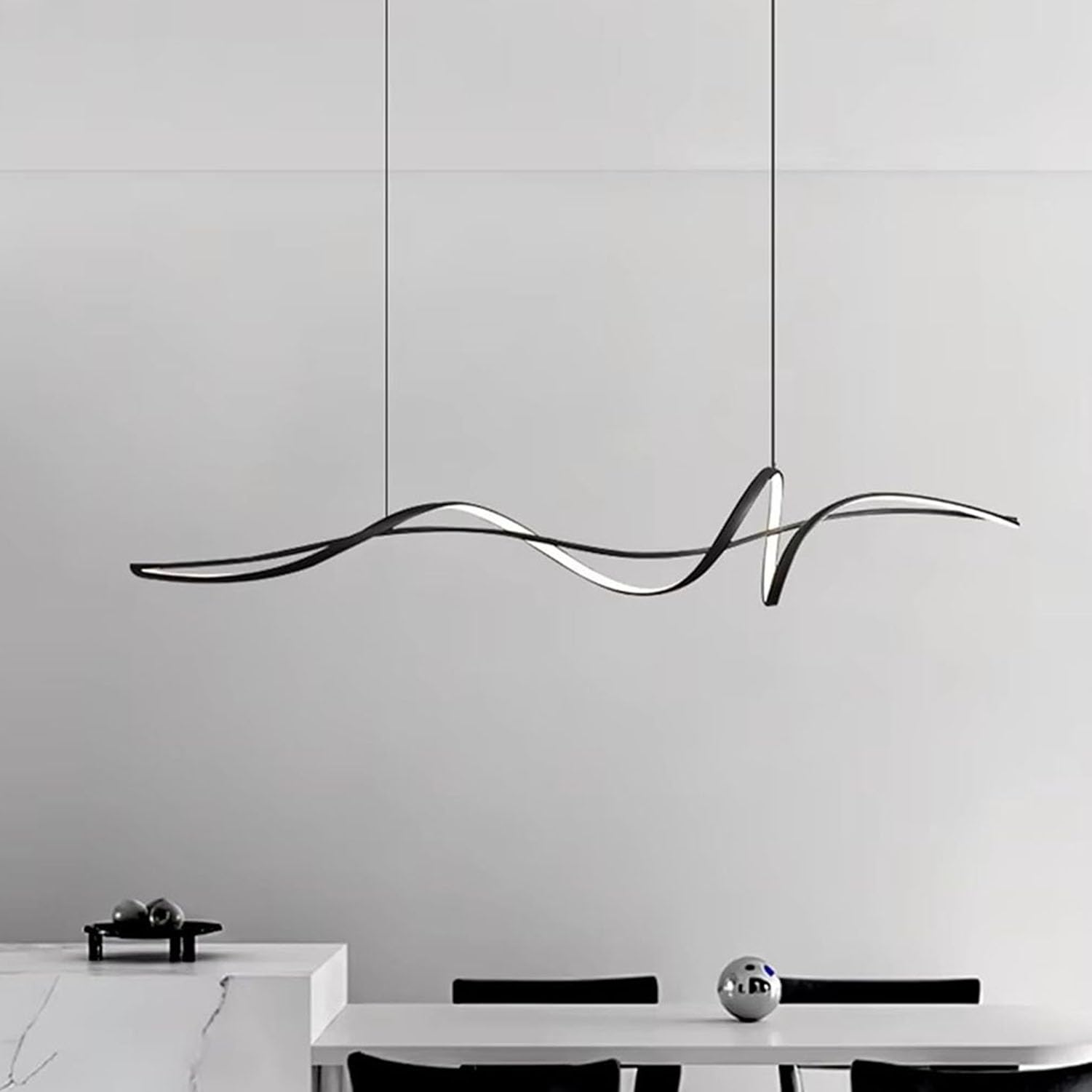 Lámpara Colgante LED Moderna para Comedor - Lámpara de Techo Regulable con Mando a Distancia | Ideal para Cocina, Oficina o Sala de Estar | Diseño Minimalista, Ahorro Energético (Negro, 120cm)