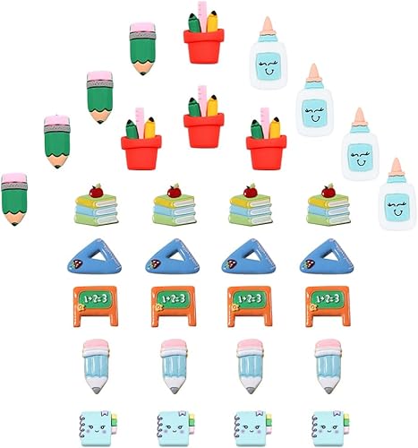 SUNNYCLUE Cabujones de resina para el regreso a clases, dijes de resina con temática de profesores, sin agujero, cepillo de espalda plana, regla de