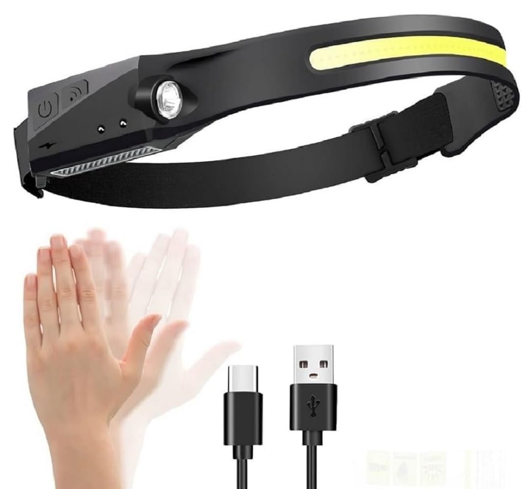 SKYVOKES Rechargeable Headlamp with C Type Charging Port 230° Wide Range Brightness Motion Sensor 5 Lighting Mode for Cycling Fishing Camping Climbing-image-12