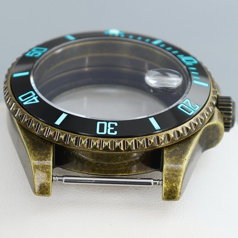 Vintage 40mm Sapphire Glass Bronze Diver Watch Case Luminous Bezel for NH35 NH36 NH38 Movement Accessories (Solid Bottom Cover 2)