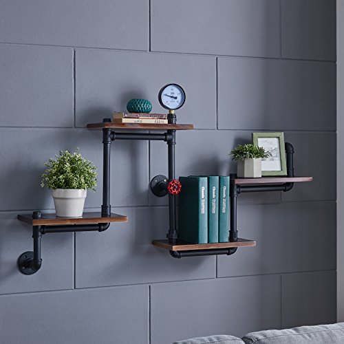 Danya B. 4-Tier Floating Corner Or Straight Floating Industrial Rustic Pipe Shelves – Wall Mount