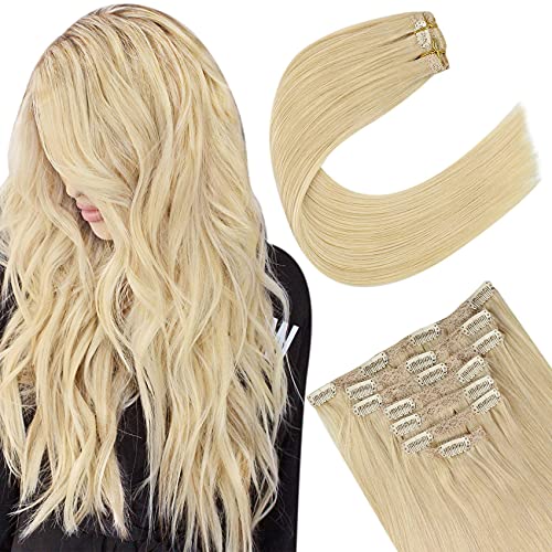 Ugeat 7 Pieces Hair Extensions Human Hair Blonde Clip on Hair Extensions Real Human Hair 18 Inch Clip ins for Natural Hair 100 Grams Clip on Hair Extension