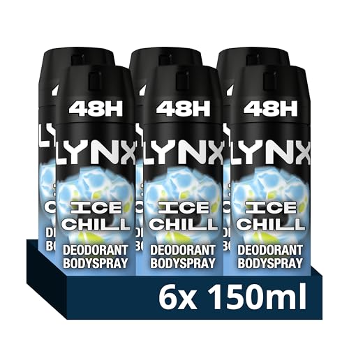 Lynx Ice Chill Aerosol Body Spray Mens Deodorant Spray with an iced mint & lemon scent for 48 hours of odour-busting high definition fragrance 6x 150 ml
