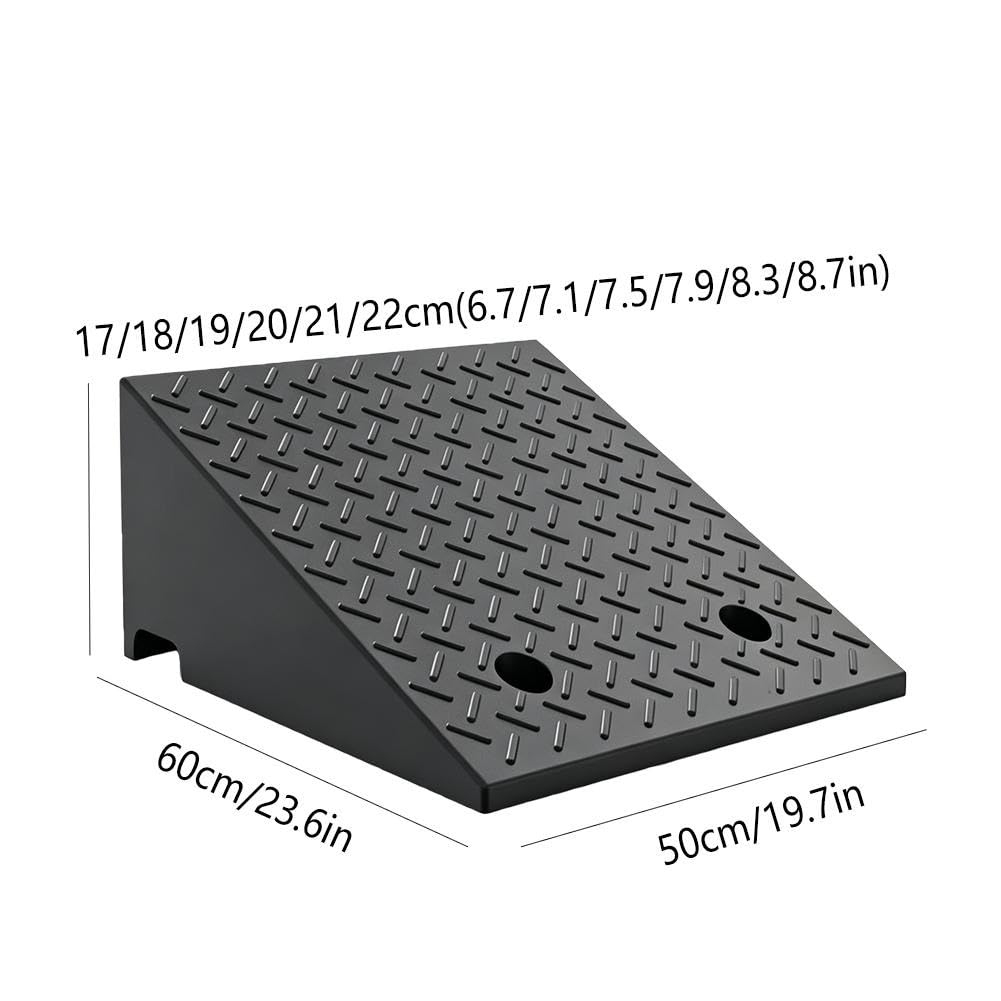 Rampa para Coche Antideslizante de 3000 KG Rampa Bordillo 17-22 cm Alto | Fácil Transporte, 1 Canal Carga, 2 Pernos de Extensión, para Moto, Silla de Ruedas, Andador(17cm/6.7" H)