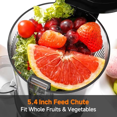 Image of Cold Press Juicer Machines with 5.4 inch Wide Feed Chute, Slow Masticating Juicer Extractor for Whole Fruits & Vegetables, Quiet Motor, Easy to Clean with Brush, High Juice Yield, Black
