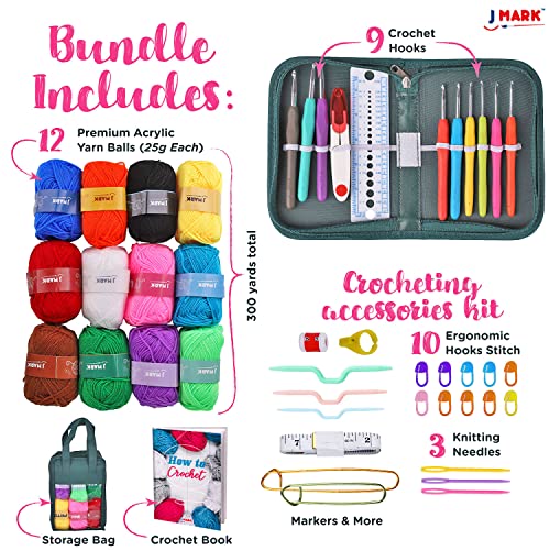 Image of J MARK Acrylic Crochet Kit for Beginners - Premium Crochet Starter Kit for Adults Bundle
