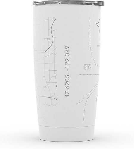 Vista 535 de Well Told Vaso de café aislado con diseño de mapa de Nueva York grabado, taza de acero inoxidable grabada (20 onzas, negro) con aislamiento de mapa