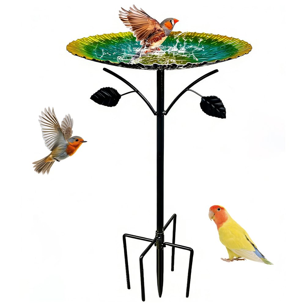 Baño para pájaros grande, 85 cm con base de 5 puntas, resistente al invierno para jardín, bebedero para pájaros a prueba de heladas para pájaros silvestres, bebedero de agua para pájaros