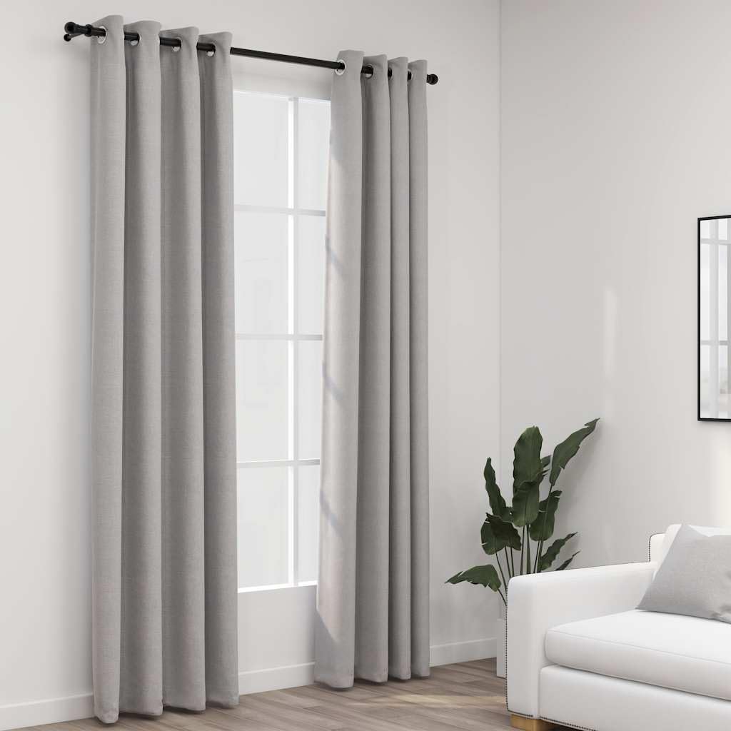 Rideaux occultants aspect lin gris 140 x 225 cm lot de 2 rideaux œillets
