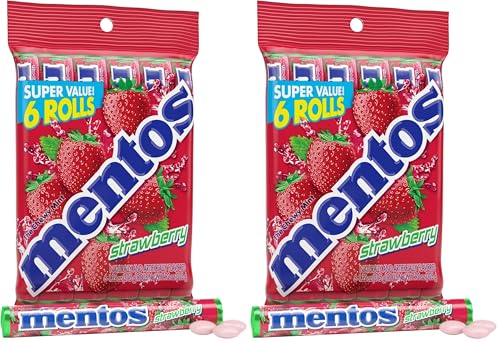 Image of Mentos Strawberry Chewy Mint Candy Roll, 14 Pieces Per Roll, Party Pack (Pack of 12)
