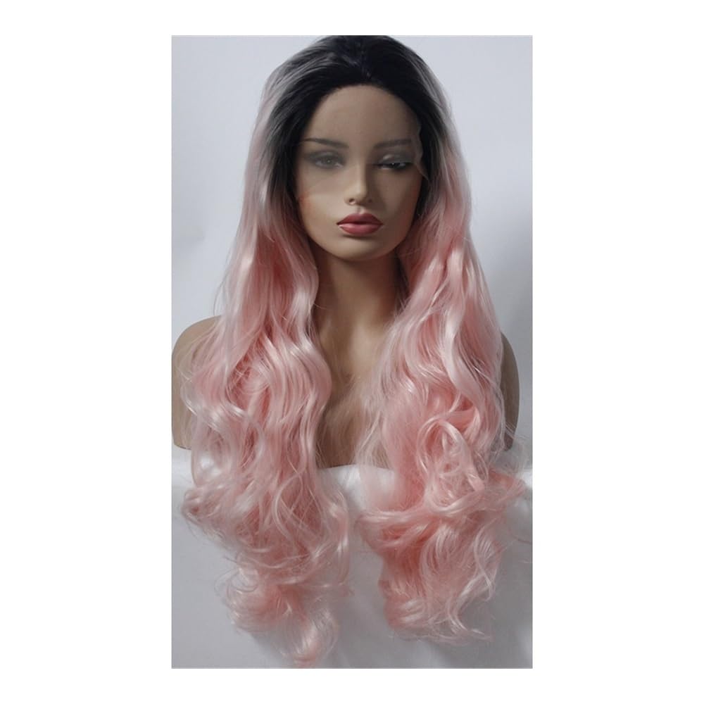 xiuling4568 13x3 Lace Front Wig,Body wave Pink Glueless Synthetic Wigs for Women Daily Use, Black mix Pink Hairs Extensions(20inch)
