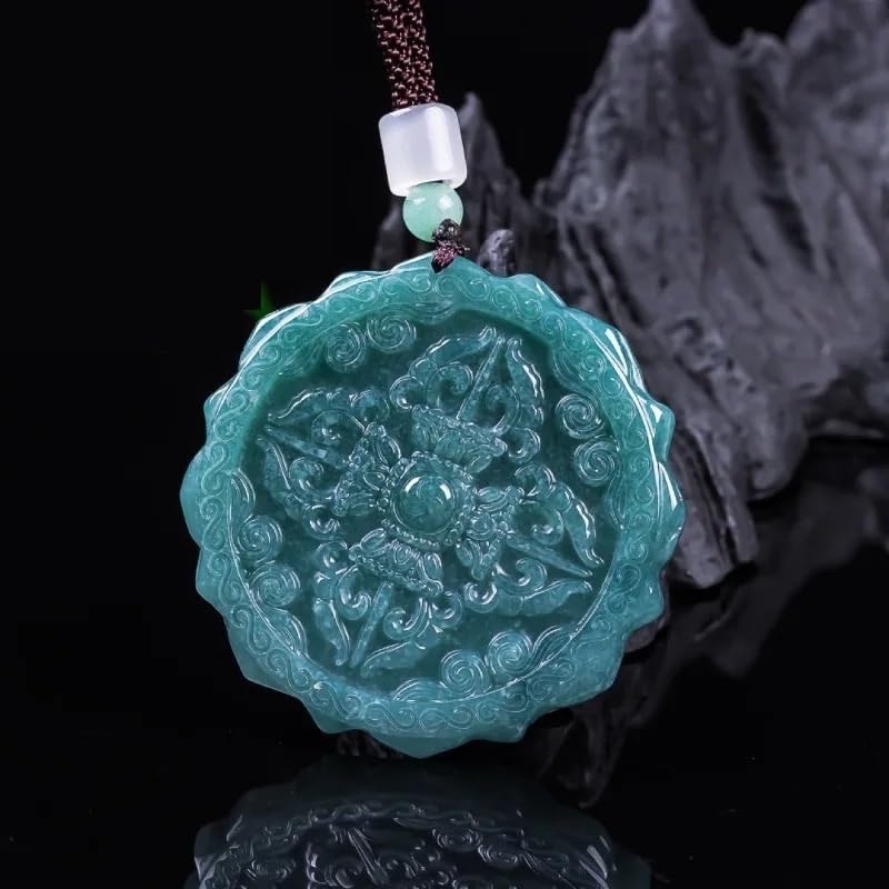 Amulette bouddhiste sarcelle mince en jadéite protectrice
