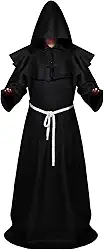 Fantasia de monge de Halloween com capuz de frei medieval monge roupão de padre renascentista adulto fantasia de feiticeiro