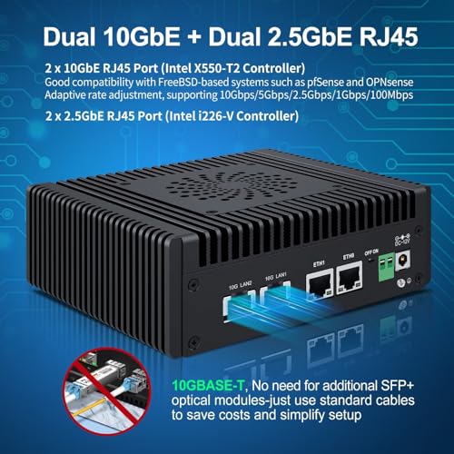 Image of SJRC Mini PC 2x10 GbE RJ45, Firewall Appliance N150 (Upgraded N100) Barebone NO RAM NO SSD, Dual i226V 2.5 Gbit LAN, S7 Pro OPNsense Micro Computer, 2xNVMe, 2xHD, Type-C, TF