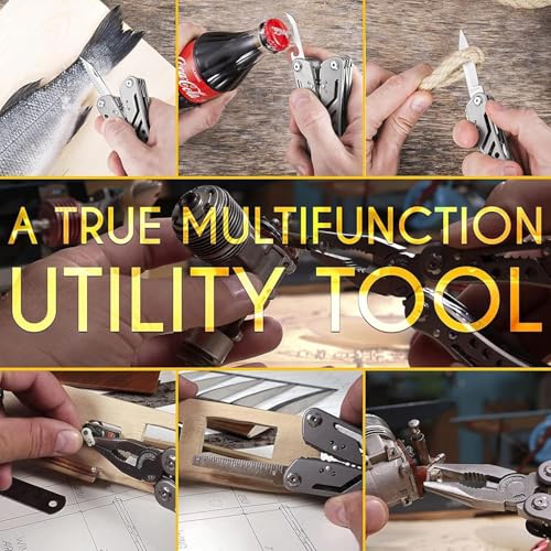 Image of Multi-Function Pliers Tool Set, 24-in-1, Stainless Steel with 11 Screwdriver Bits, Bottle Opener, Safety Hook for Outdoor