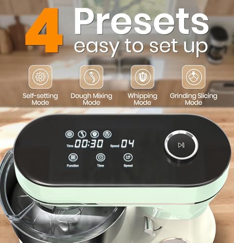 Image of Stand Mixer Set, 6QT Kitchen Mixer with LED Touchscreen, 11-Speed Tilt-Head Mixer with Timer, 4 Preset Menus, Stainless Steel Bowl, Dough Hook, Whisk, Beater,Plus 2QT Ice Cream Maker Attachment