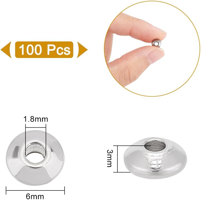 UNICRAFTALE 100Pcs Stainless Steel Spacer Beads 6mm Flat Round Beads Saucer Beads Loose Beads Rondelle Beads Smooth Beads Metal Beads Finding for DIY Bracelet Necklace Jewelry Making - Image 3