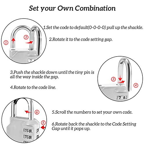 Image of Combination Lock 2.5 Inch Long Shackle 4 Digit Outdoor Combination Padlock for School Gym Locker,Sports Locker,Fence Gate,Gate,Hasps and Toolbox(Silver,2 Pack)