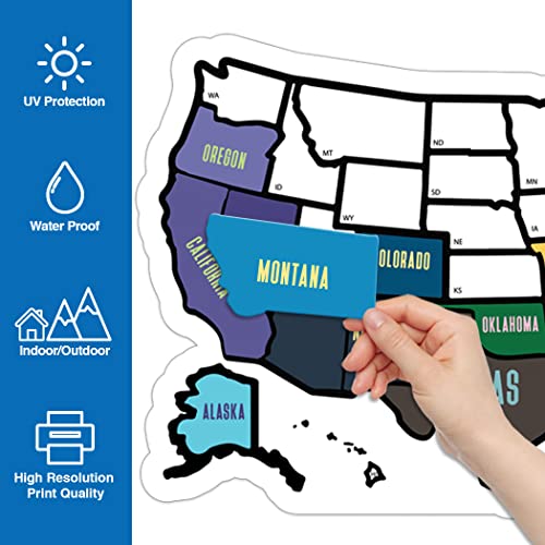 Rv State Sticker Travel Map - 11" X 17" - Usa States Visited Decal - United States Non Magnet Road Trip Window Stickers - Trailer Supplies & Accessories - Exterior Or Interior Motorhome Wall Decals #TOP2