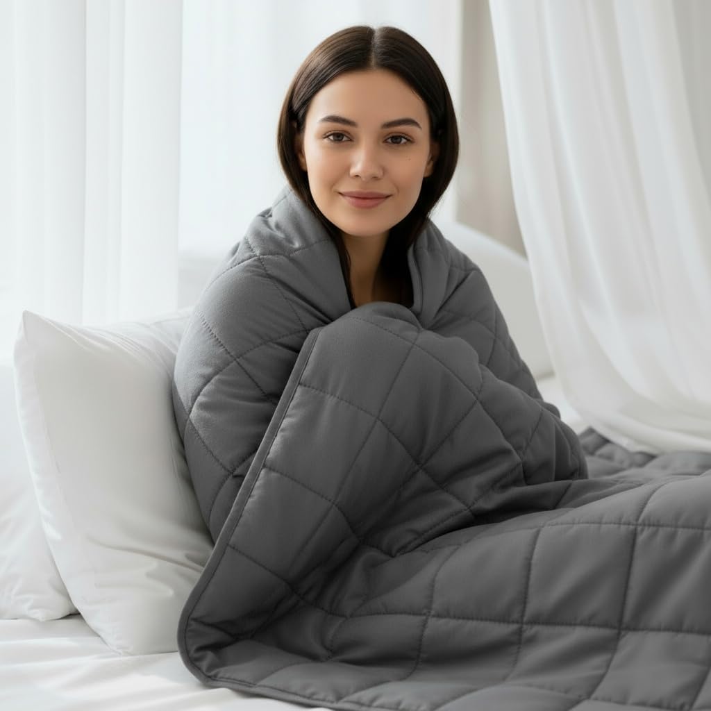 Weighted Blanket for Adults (15 lbs, 60” x 80”) Queen Size Heavy Blanket, Breathable Cotton with Natural Glass Beads, Machine Washable