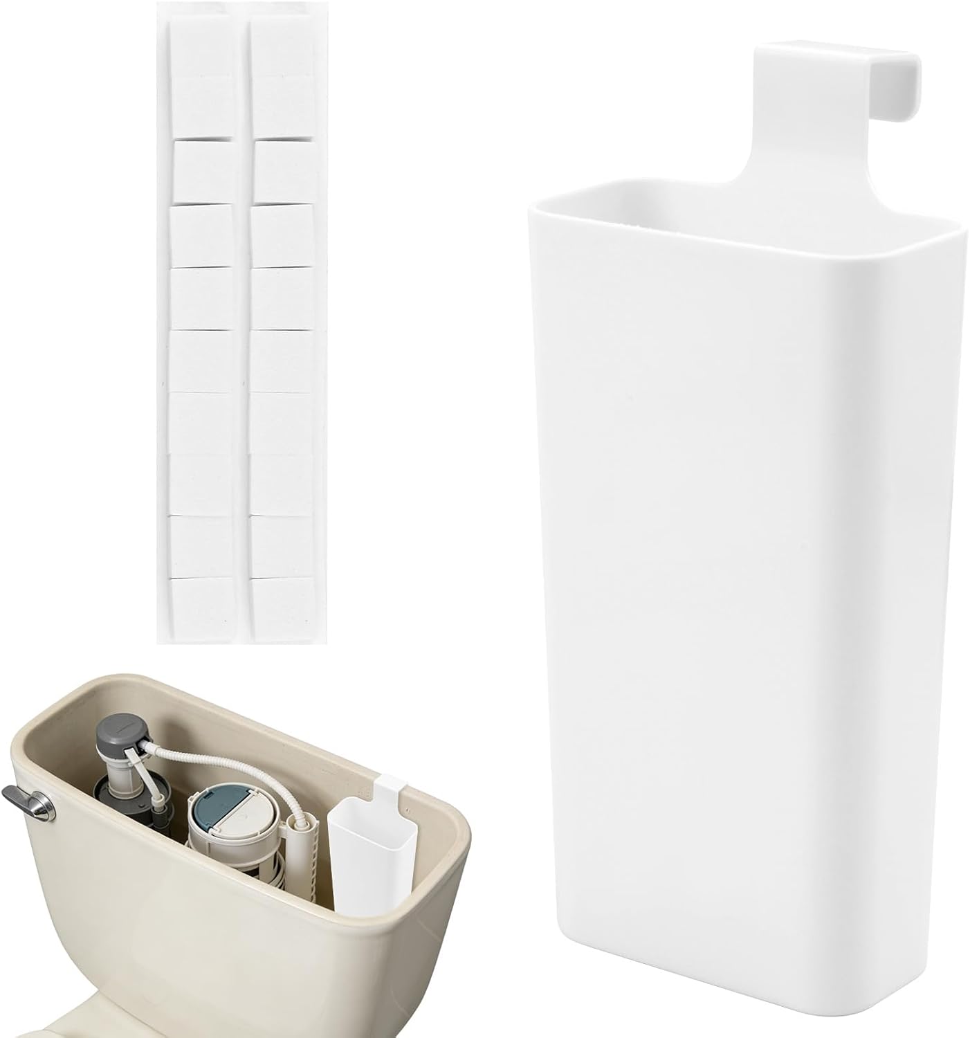 Toilet Tank Bowl Holder with 20 Foam Pads, Practical Bathroom Toilet Tank Caddy Bathroom Hanging Hanger Plug and Play for Easy Installation (White)