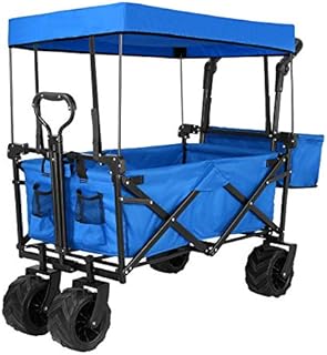 Push and Pull Collapsible Utility Wagon, Heavy Duty Folding Portable Hand Cart with Removable Canopy, 7“ All-Terrain Wheels, Adjustable Handles and Double Fabric for Shopping, Picnic, Beach, Camping