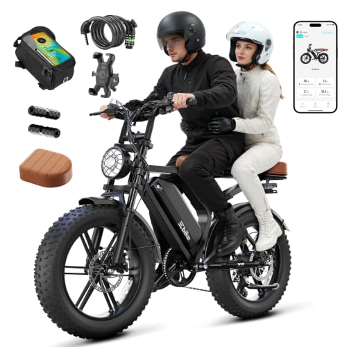 Image of Electric Bike for Adults,48V15Ah Removable Battery Retro Ebike,Suspension | Peak 1500W Motor,20 inchx4 inch Fat Tires,Range 65 /120Miles,7-Speed,APP Control, Off-Road E Bike for City Commuting