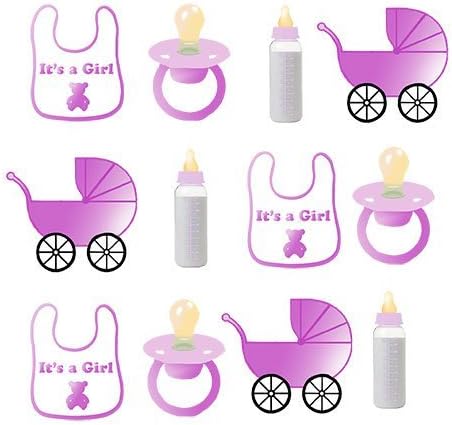 PRE-CUT IT'S A GIRL BABY SHOWER EDIBLE RICE / WAFER PAPER CUP CAKE TOPPERS PARTY DECORATION