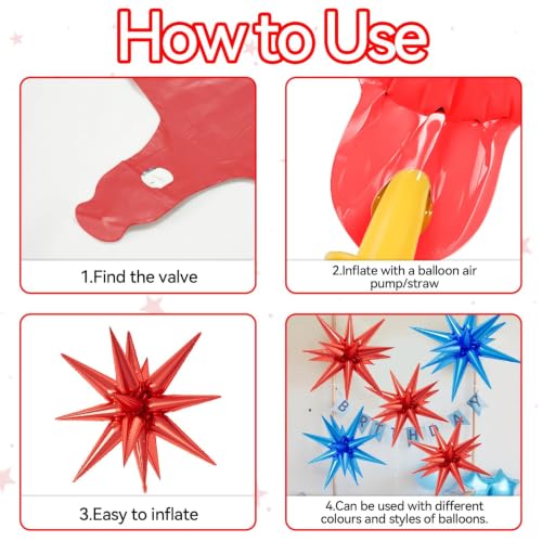 Star Balloons, 6PCS 22Inch Blue Red Explosion Cone Spike Foil Balloons Set by Saxuxu - Used condition - Image 9