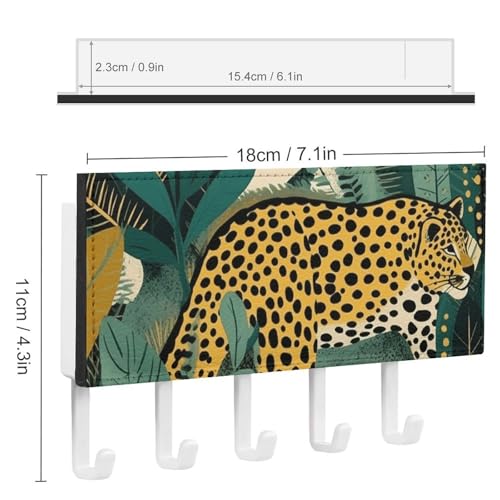 Soporte para llaves de pared amarillo y verde oscuro con 5 ganchos resistentes para pasillo 3